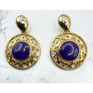 Rosecraft Purple Gold Tone Stud Drop Earrings Vintage Style Statement